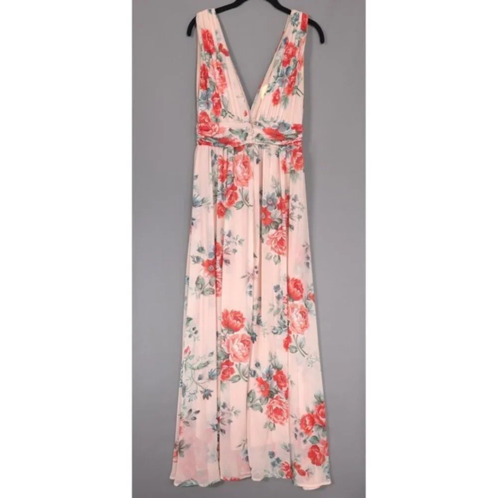 Lulus Garden Meandering Blush Pink Floral Print‎ Lined Maxi Dress MEDIUM Evening